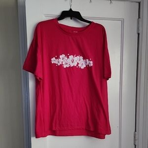 SHEIN Curve Fuschia Pink Floral Graphic Short Sleeved T-shirt